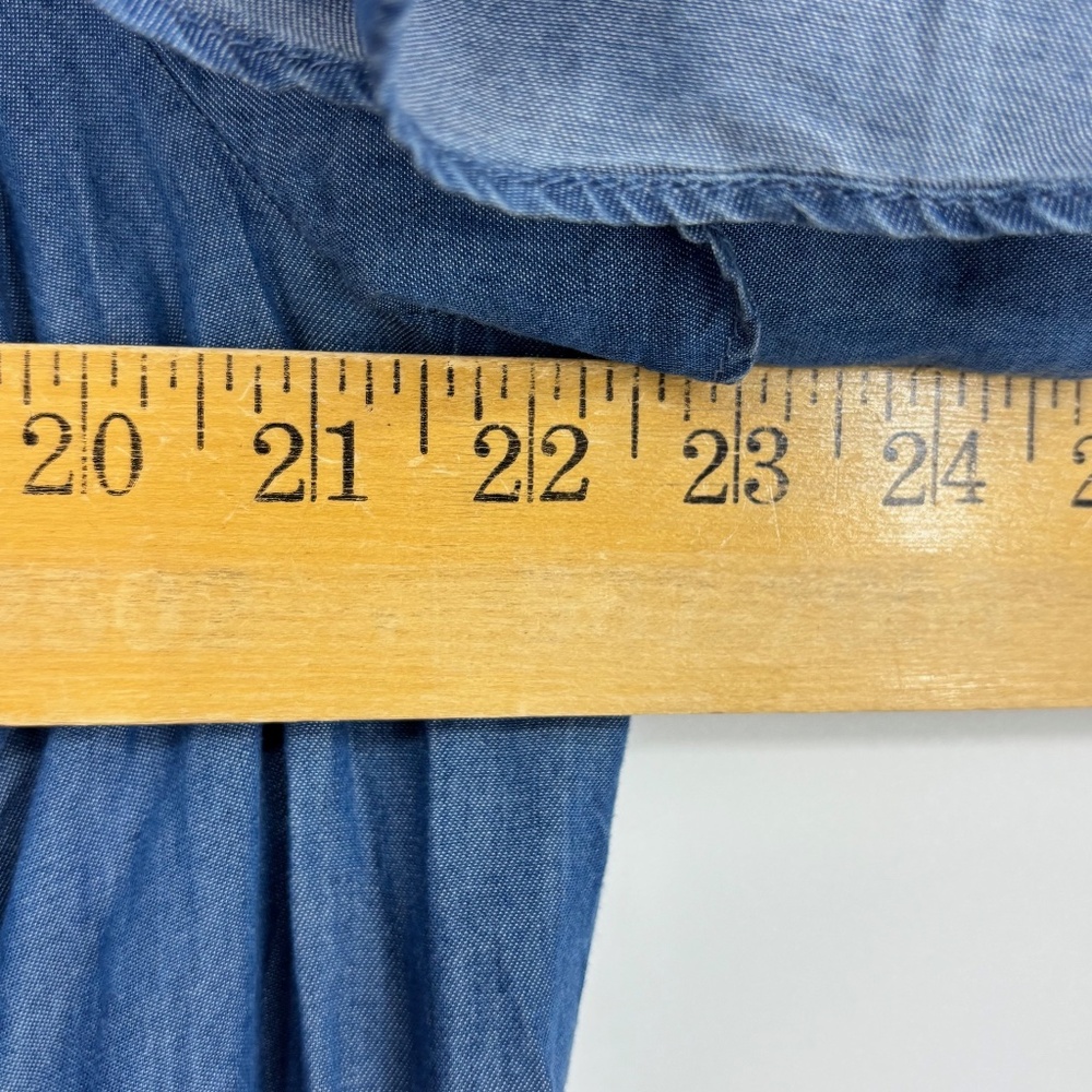 Old Navy Womens XXL Maxi Dress Denim Blue Chambray Off Shoulder Short Sleeves - Picture 8 of 9